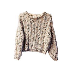Jessica Simpson Sweater M Confetti Knit Cable Crop Dolman Sleeve Soft Cozy Relax
